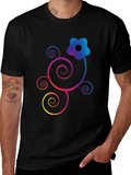 Floral Swirl Graphic Black T-Shirt