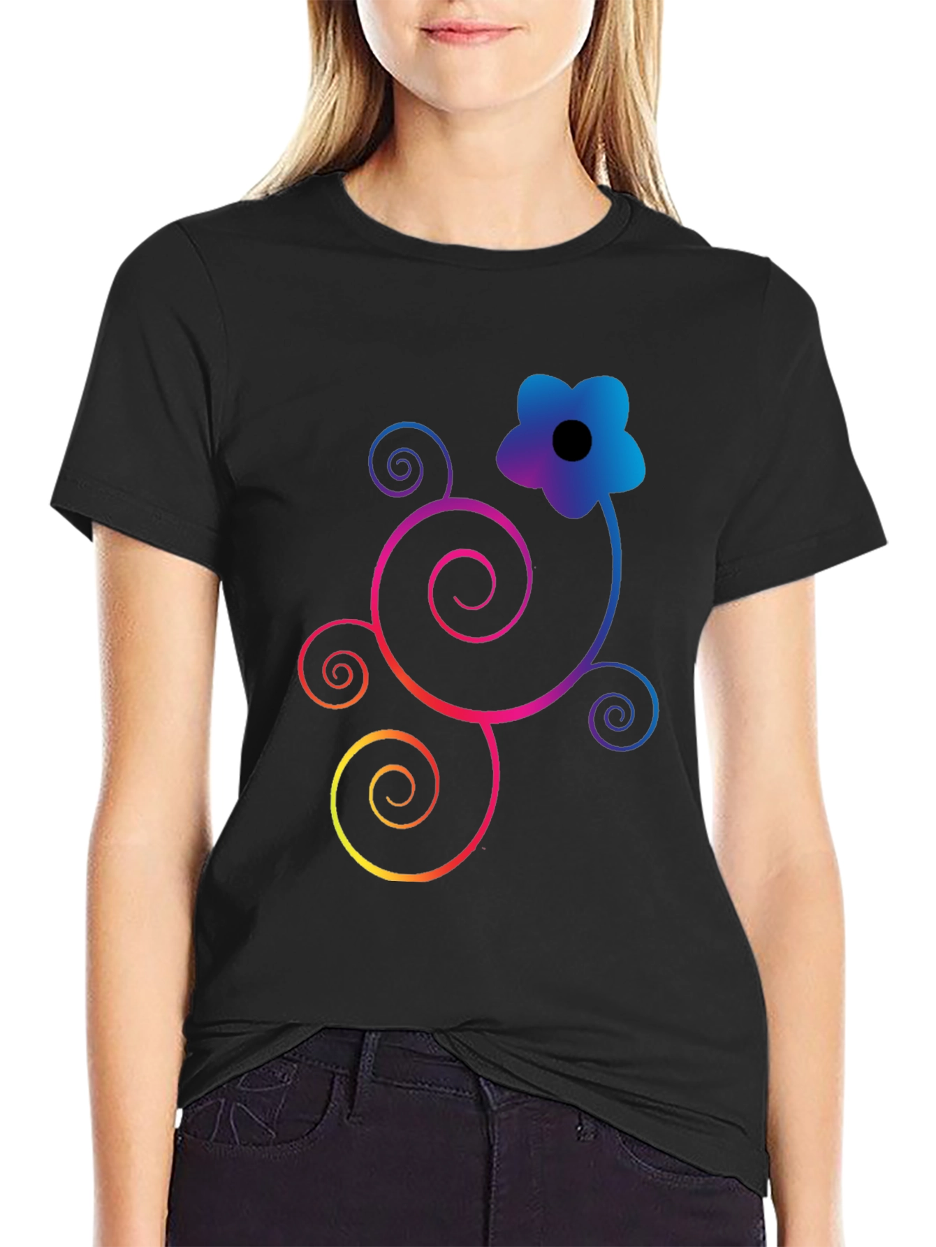 Floral Swirl Graphic Black T-Shirt