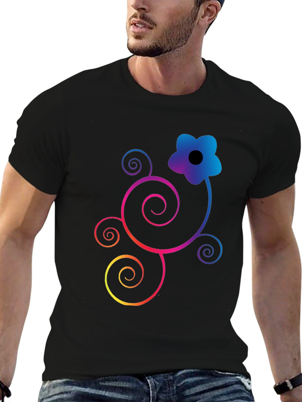 Floral Swirl Graphic Black T-Shirt