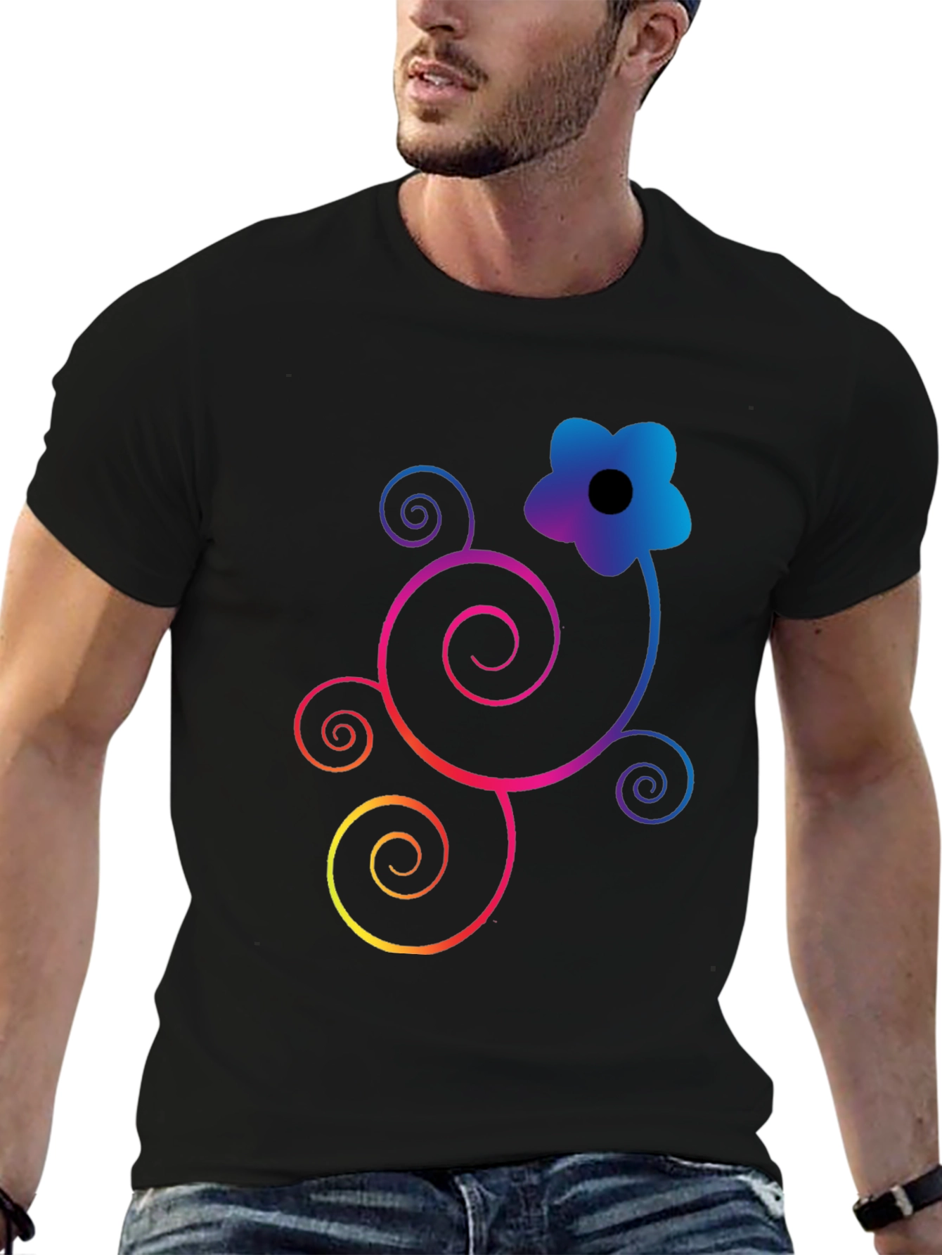 Floral Swirl Graphic Black T-Shirt