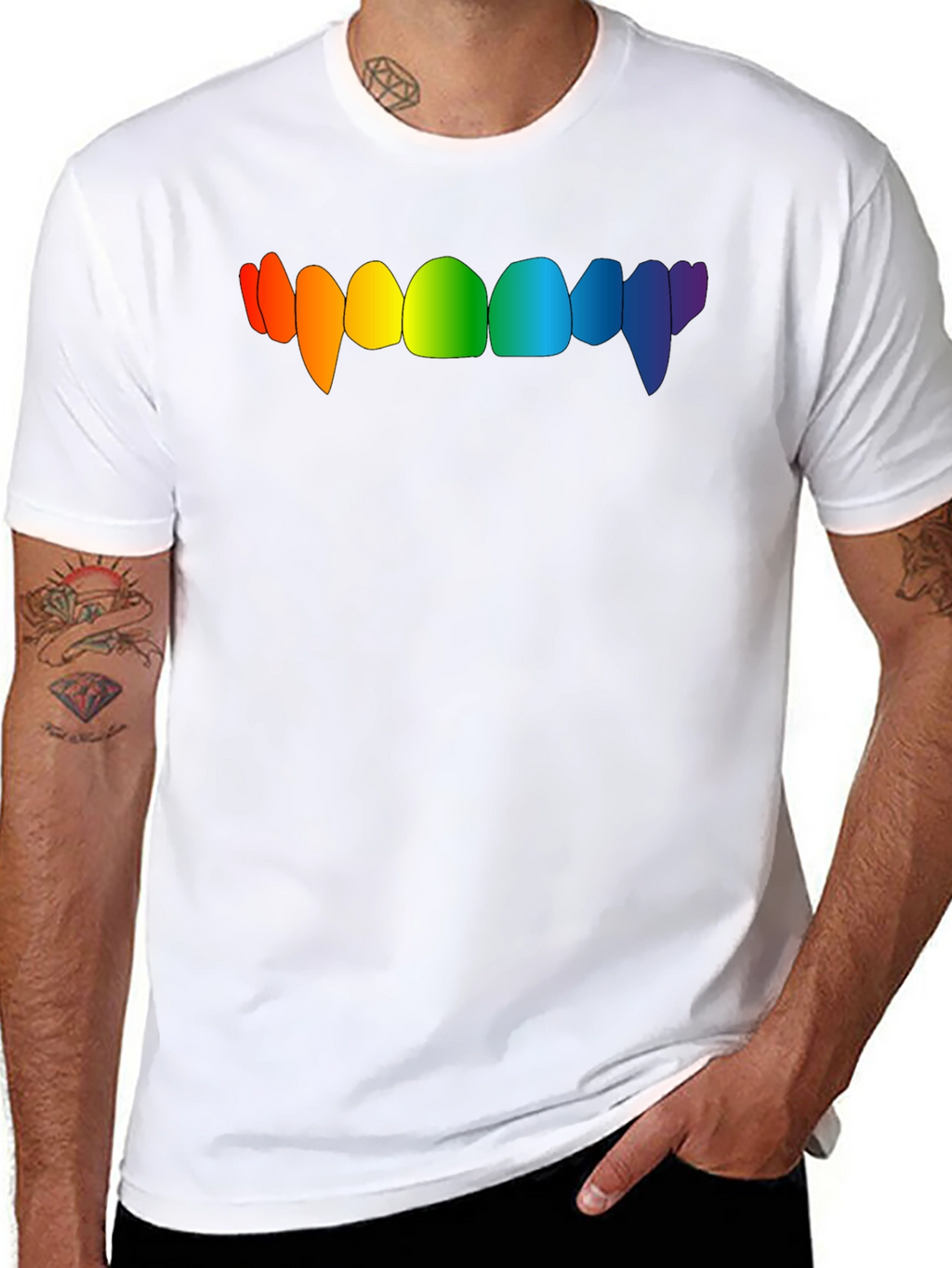 Rainbow Vampire Teeth Graphic Tee - Black