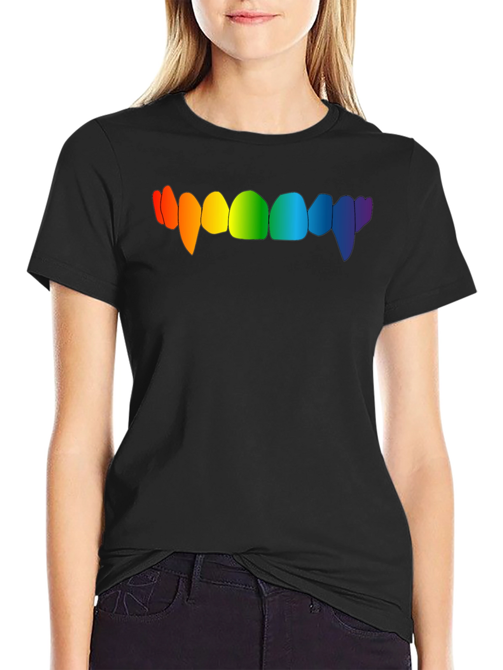 Rainbow Vampire Teeth Graphic Tee - Black