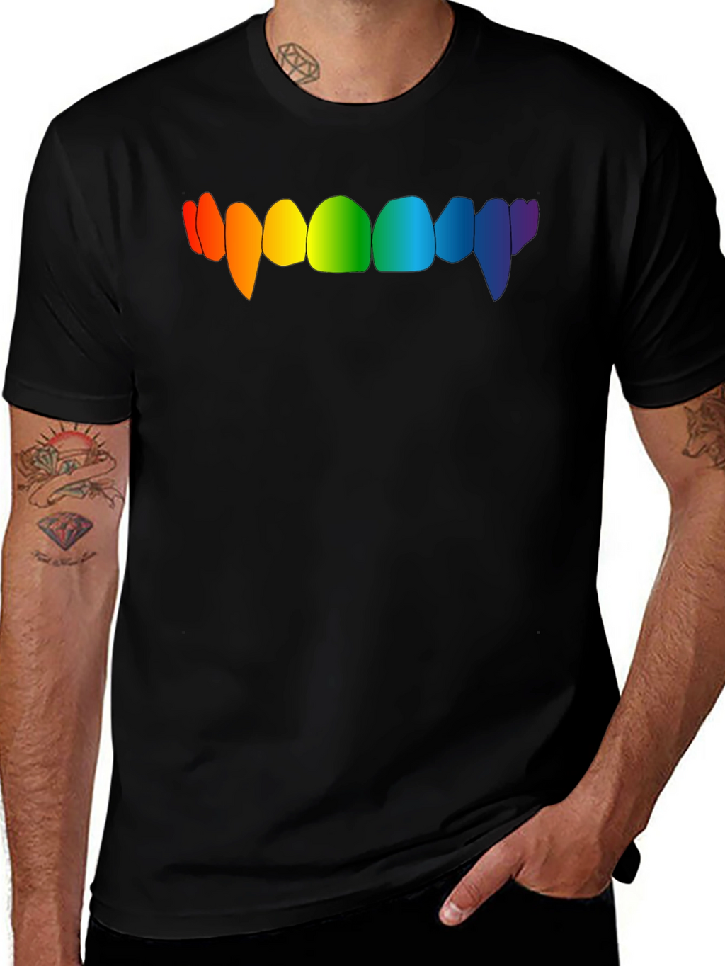 Rainbow Vampire Teeth Graphic Tee - Black
