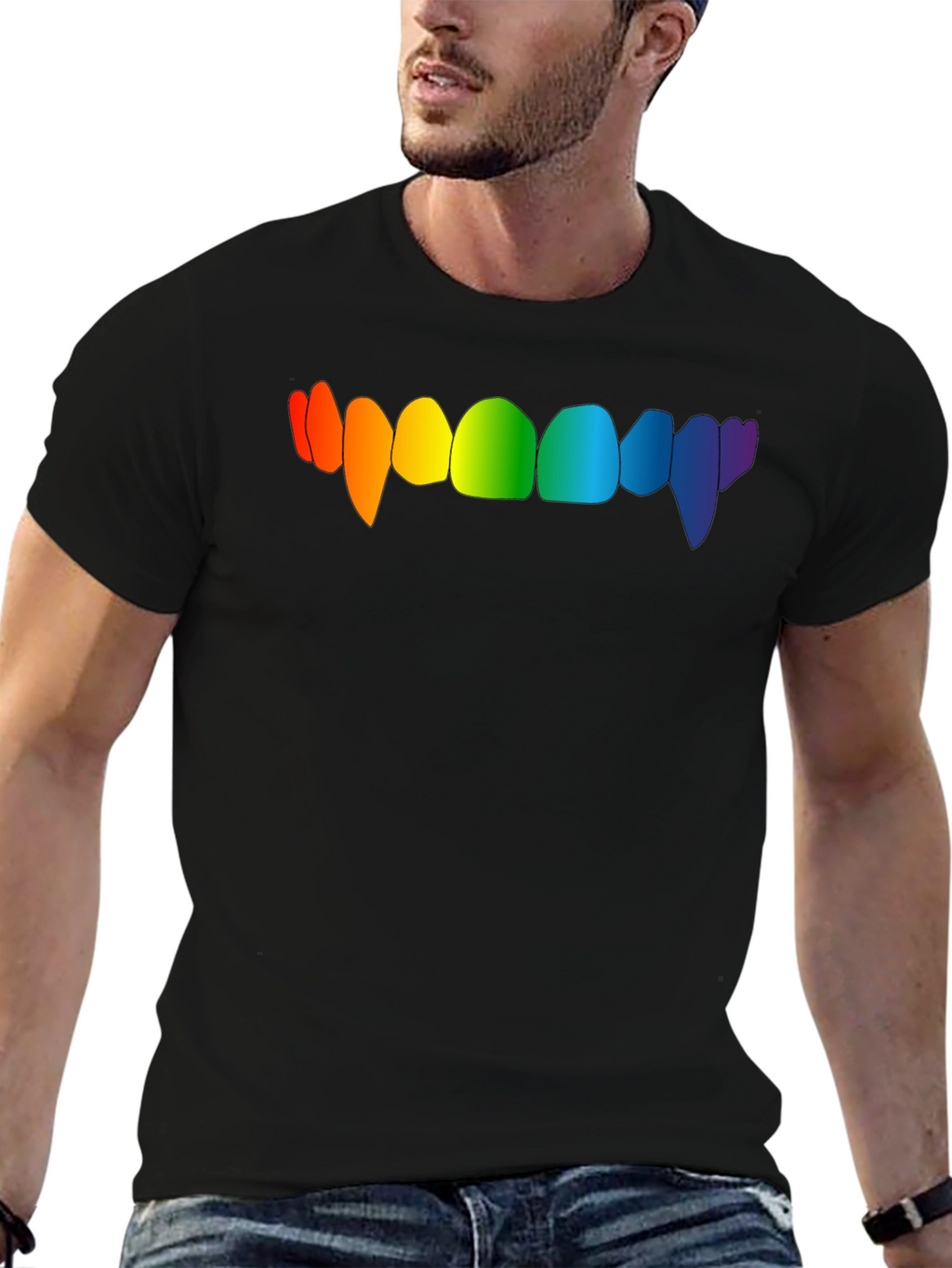 Rainbow Vampire Teeth Graphic Tee - Black