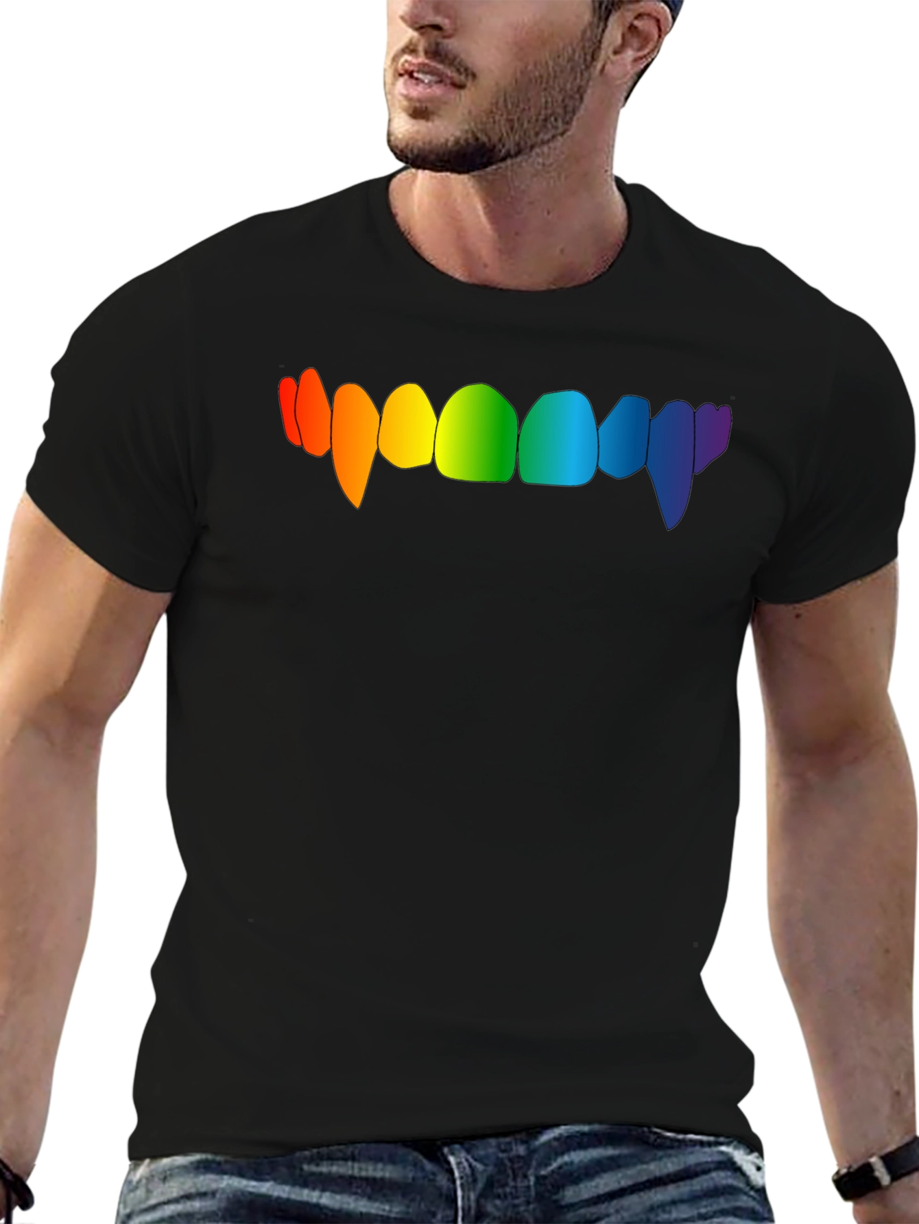 Rainbow Vampire Teeth Graphic Tee - Black