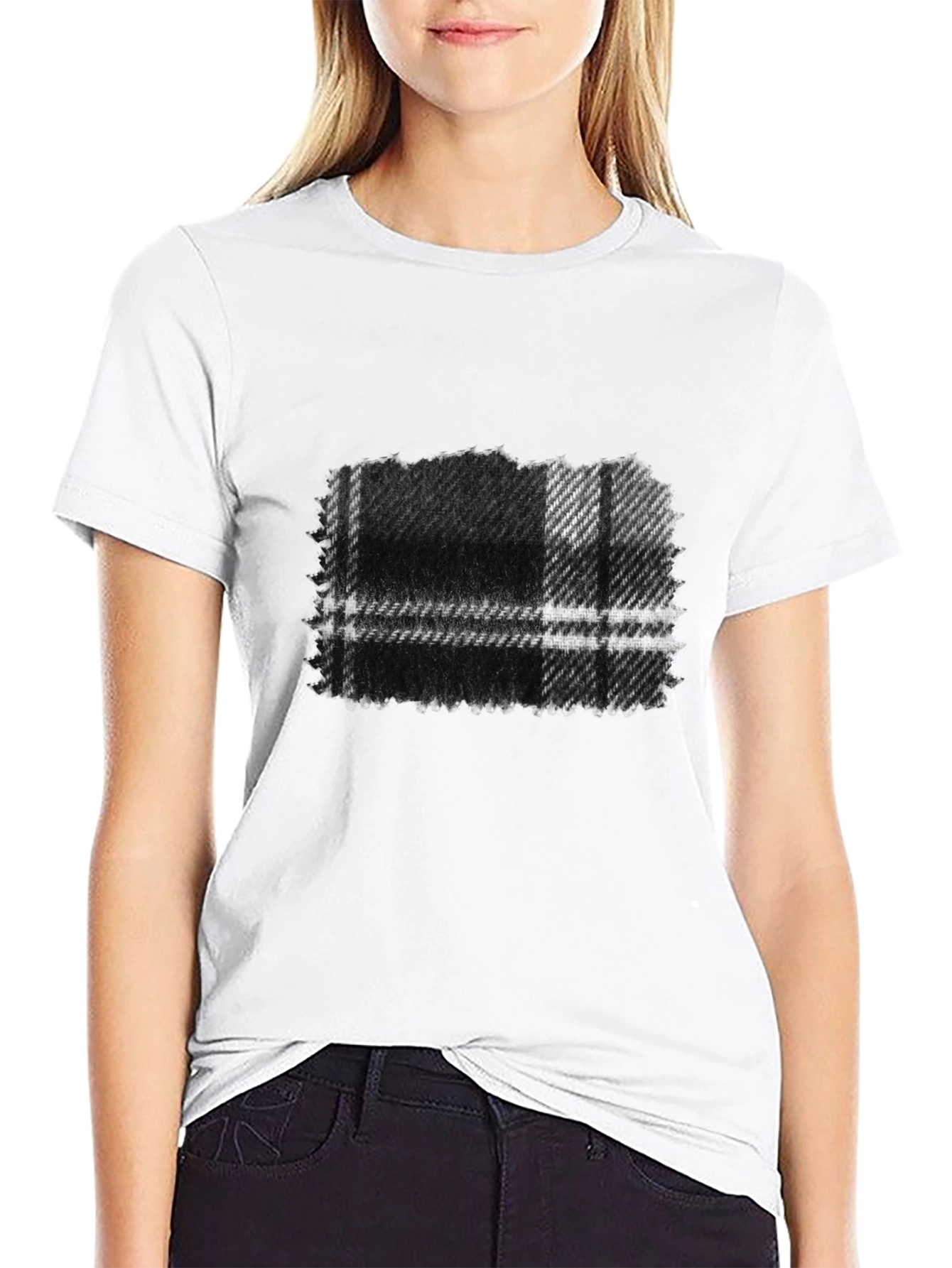 Mens Black Plaid Graphic Tee