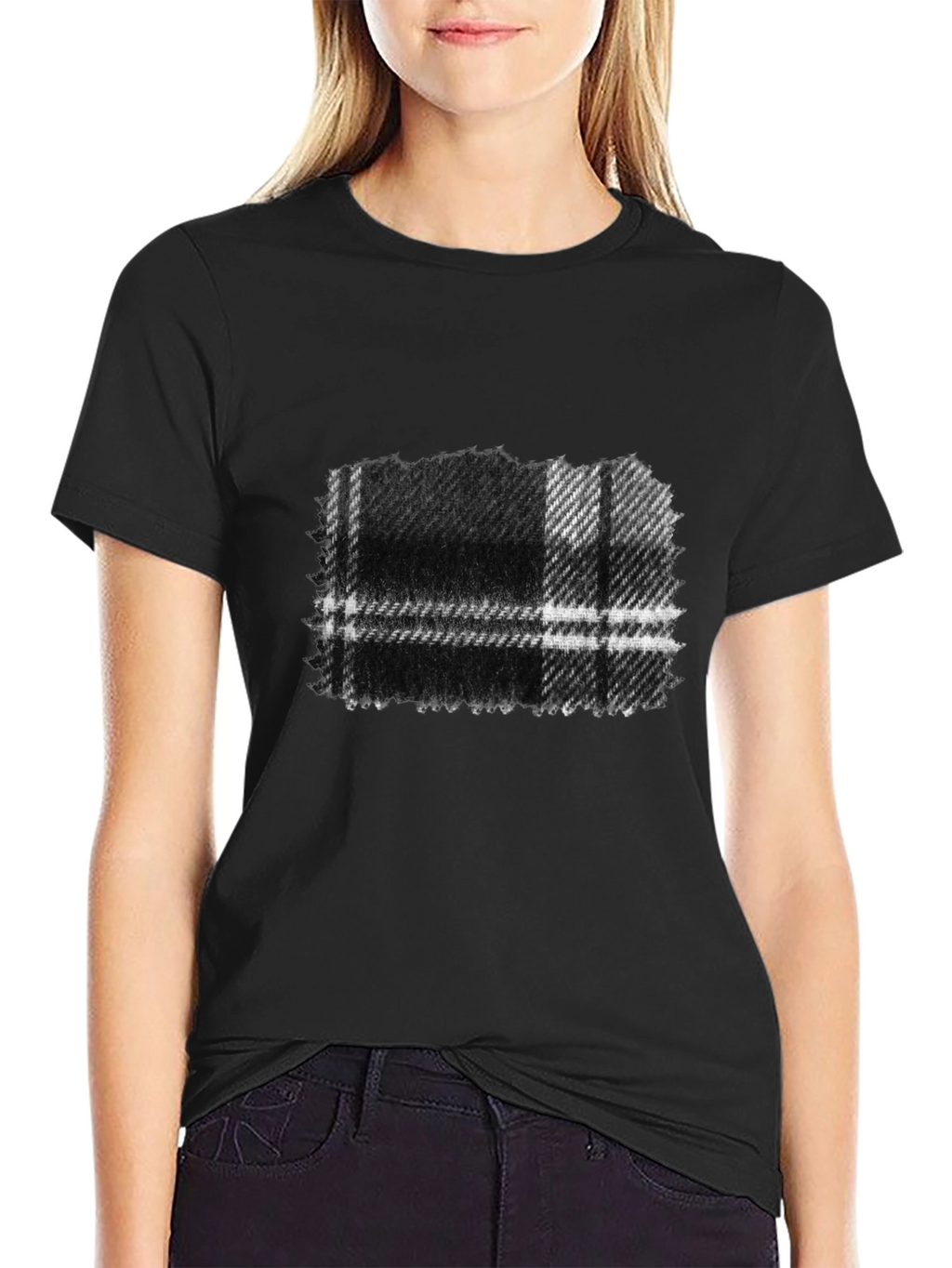 Mens Black Plaid Graphic Tee