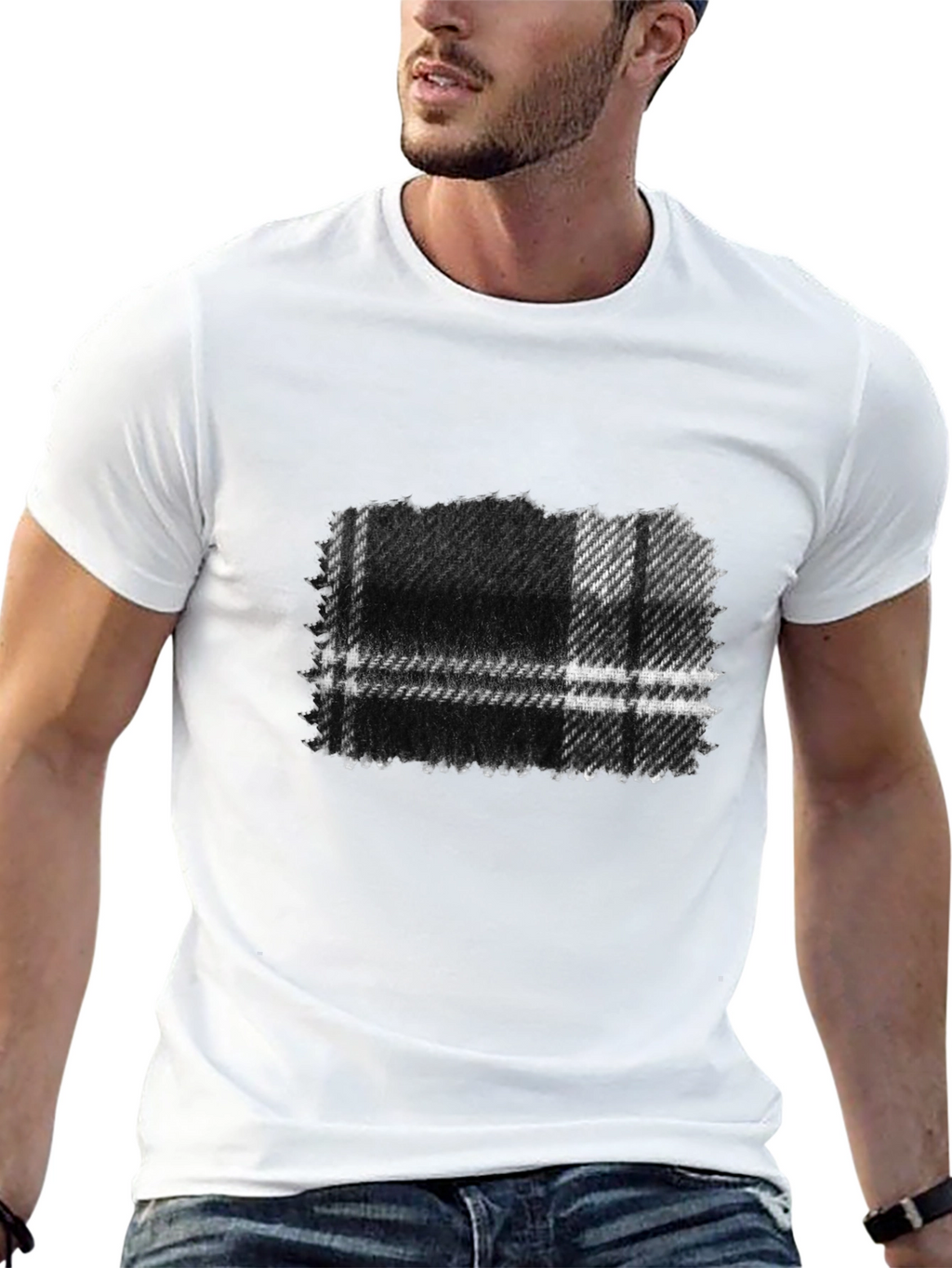 Mens Black Plaid Graphic Tee