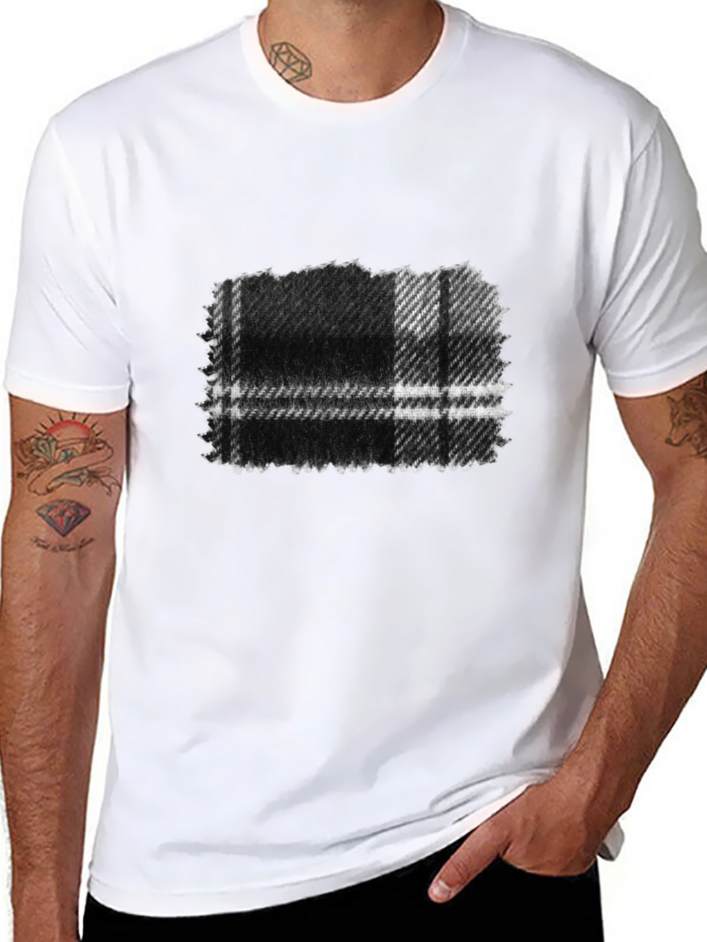 Mens Black Plaid Graphic Tee