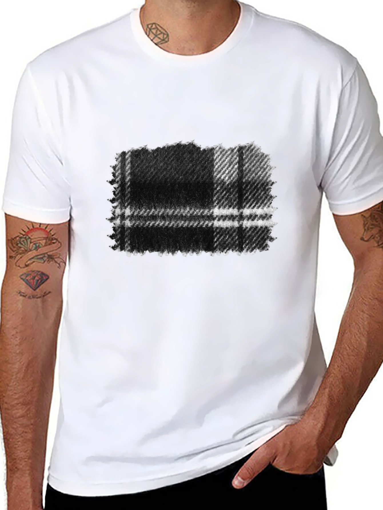 Mens Black Plaid Graphic Tee