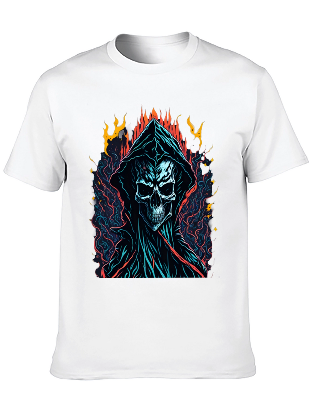 Grim Reaper Graphic Tee - Flame Skull Design