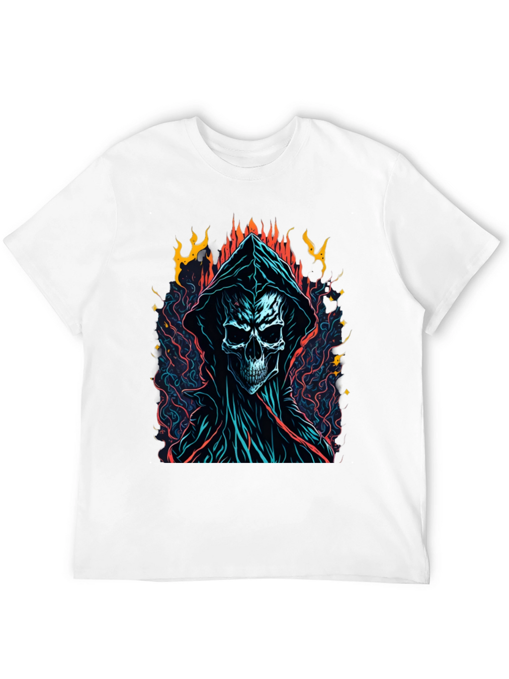 Grim Reaper Graphic Tee - Flame Skull Design