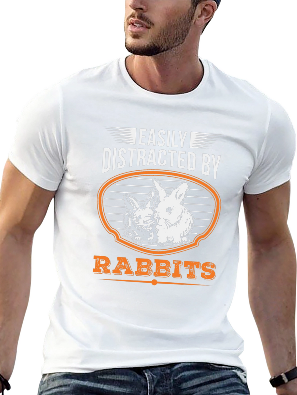 Easily Distracted By Rabbits Funny Graphic T-Shirt