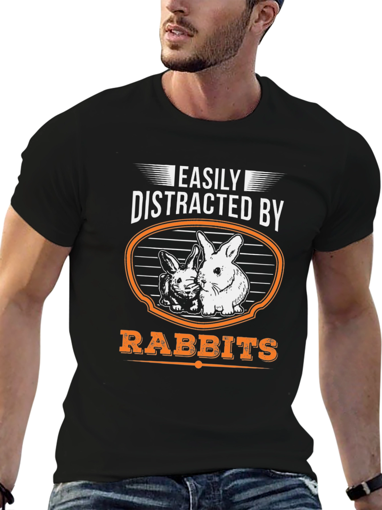 Easily Distracted By Rabbits Funny Graphic T-Shirt