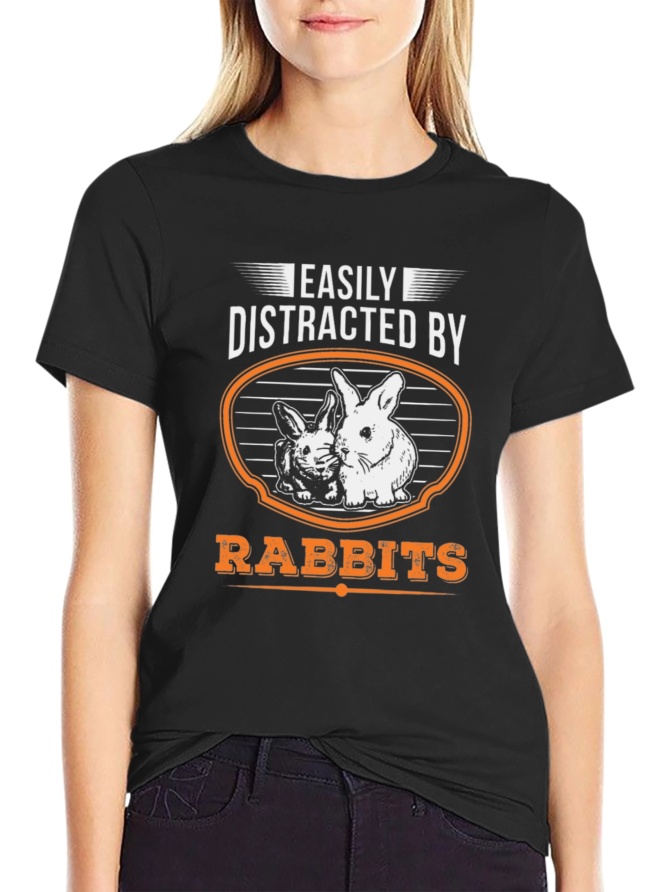 Easily Distracted By Rabbits Funny Graphic T-Shirt