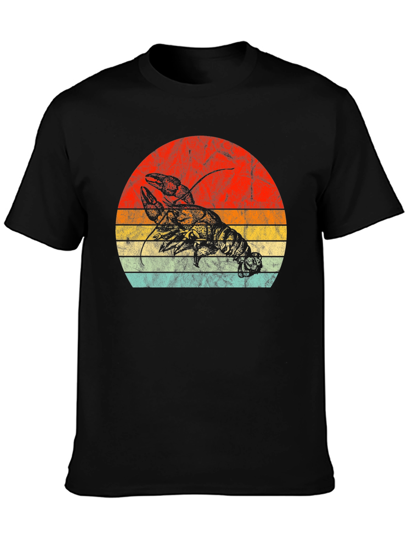Retro Lobster Sunset Graphic Tee - Black