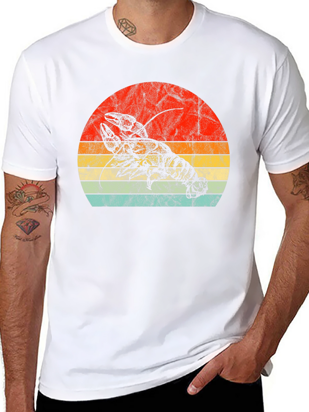 Retro Lobster Sunset Graphic Tee - Black