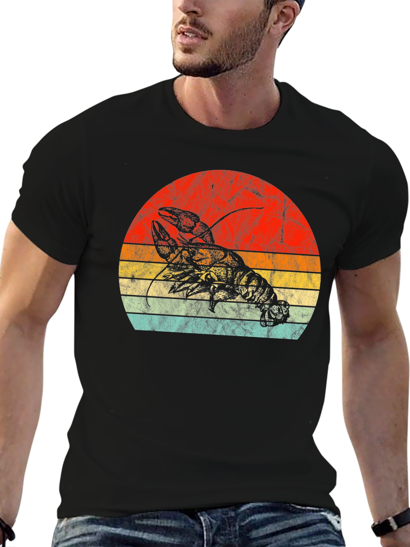 Retro Lobster Sunset Graphic Tee - Black