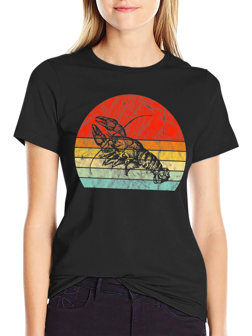 Retro Lobster Sunset Graphic Tee - Black