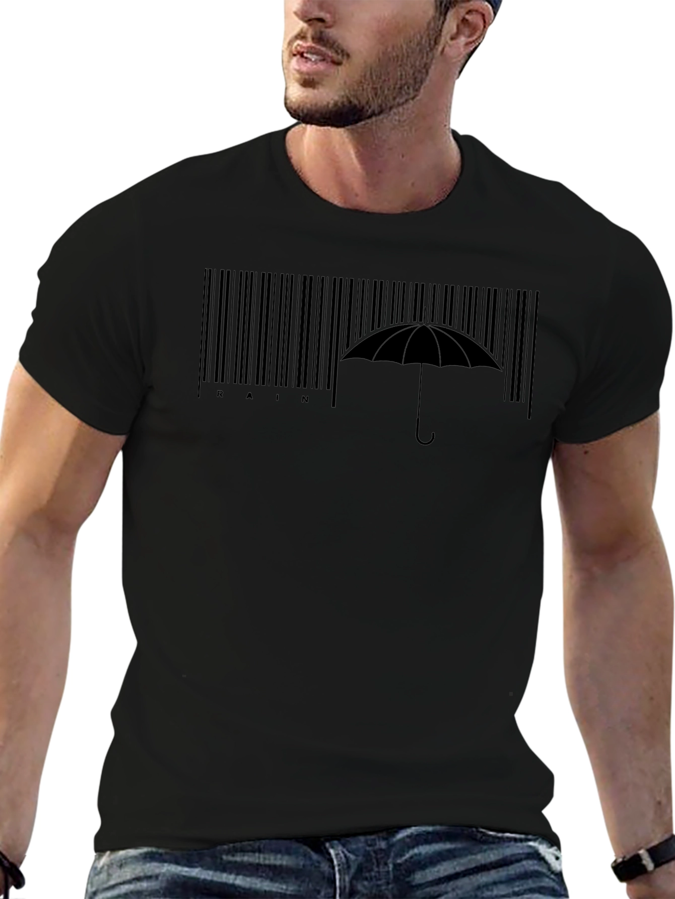 Rain Barcode Umbrella Graphic Tee - Stylish Comfort