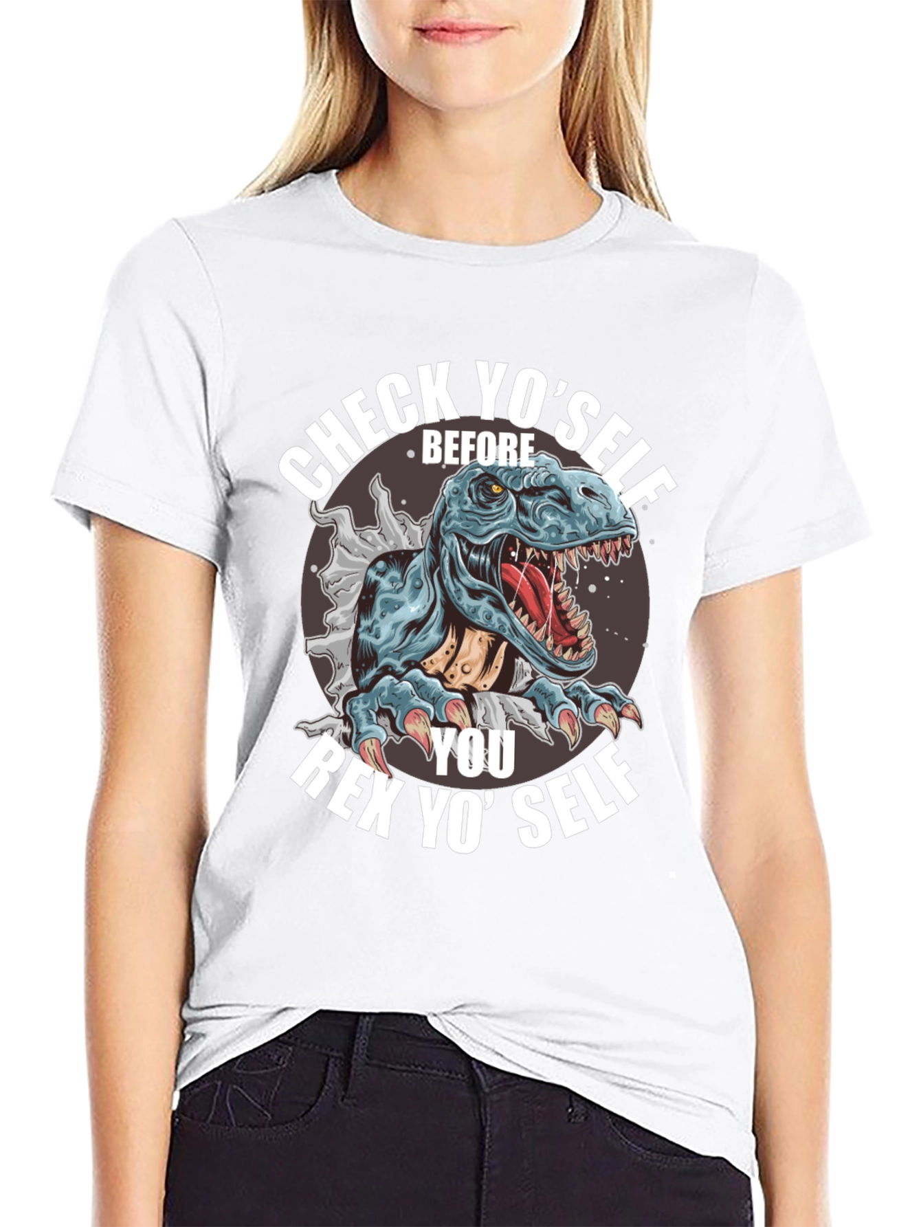 Check Yoself Rex T-Shirt - Funny Dinosaur Tee