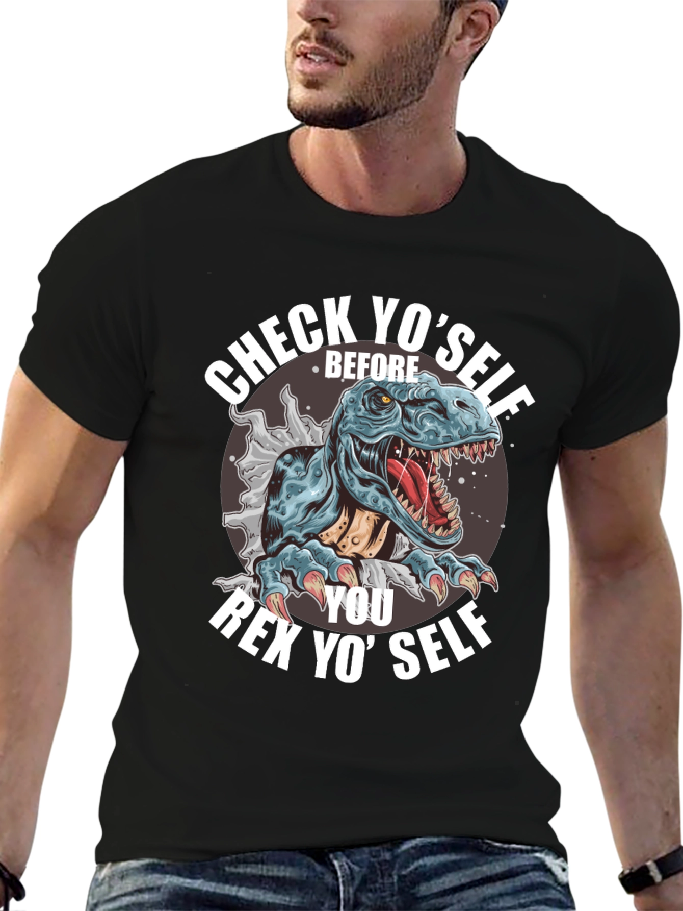 Check Yoself Rex T-Shirt - Funny Dinosaur Tee