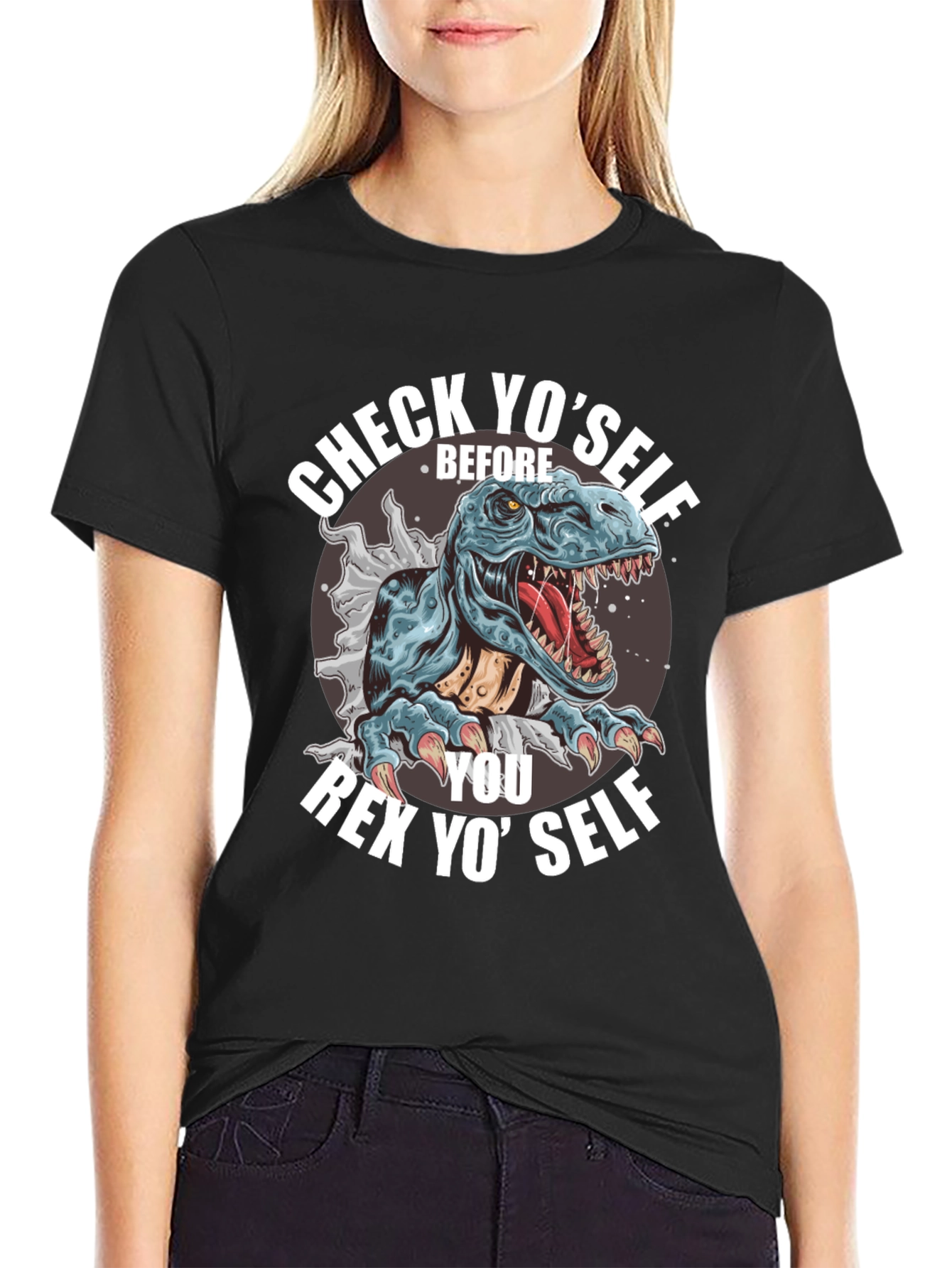 Check Yoself Rex T-Shirt - Funny Dinosaur Tee