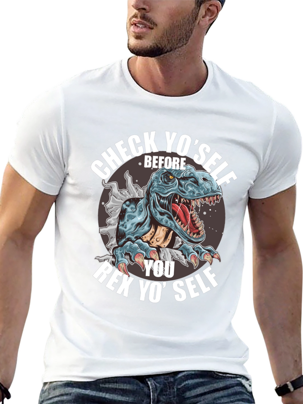 Check Yoself Rex T-Shirt - Funny Dinosaur Tee