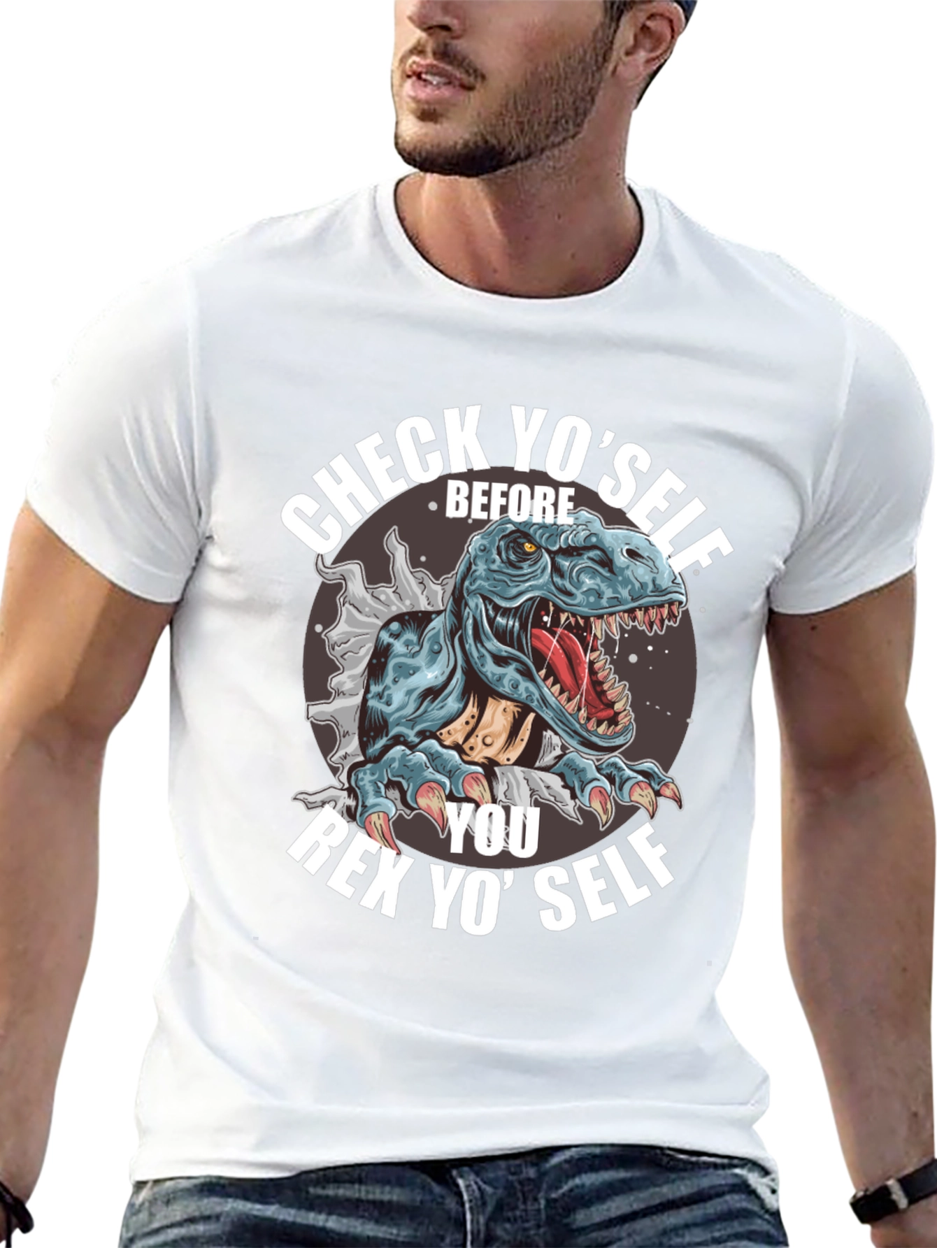 Check Yoself Rex T-Shirt - Funny Dinosaur Tee