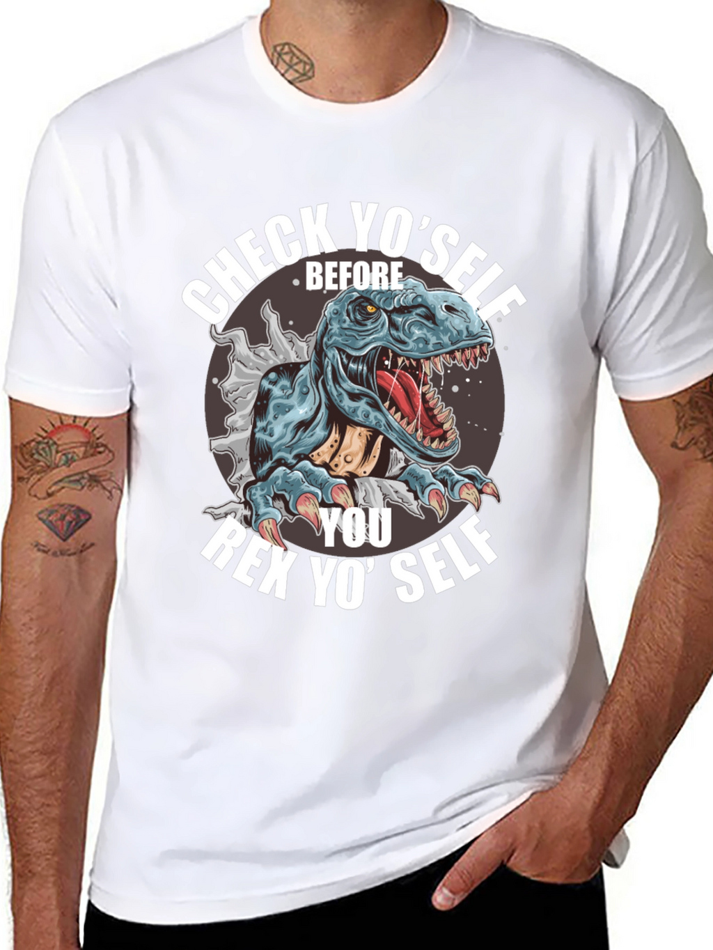 Check Yoself Rex T-Shirt - Funny Dinosaur Tee
