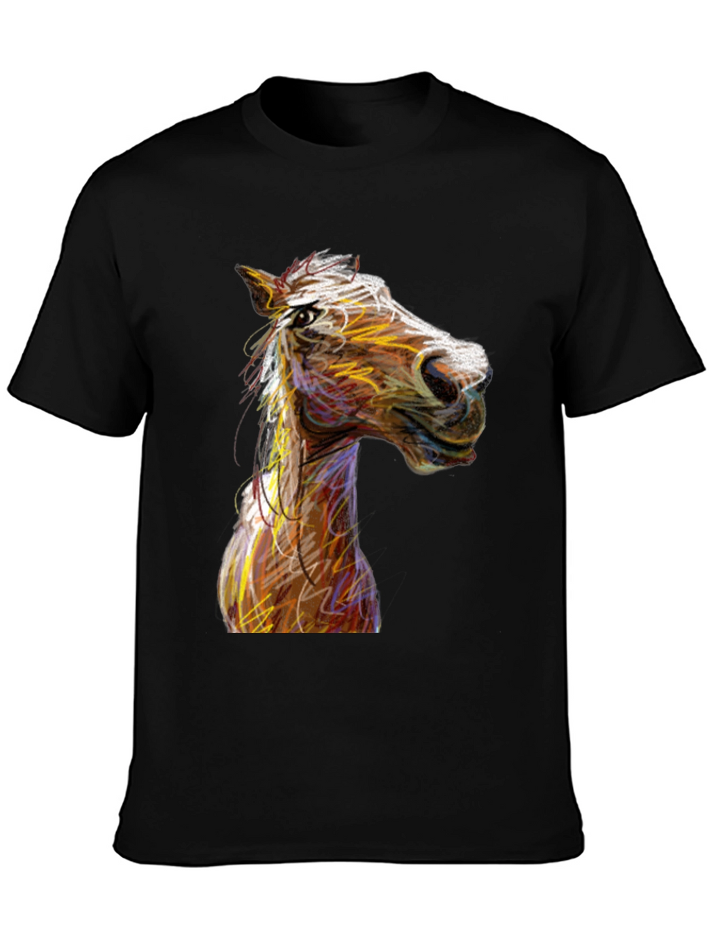 Horse Sketch Graphic Black Tee Shirt