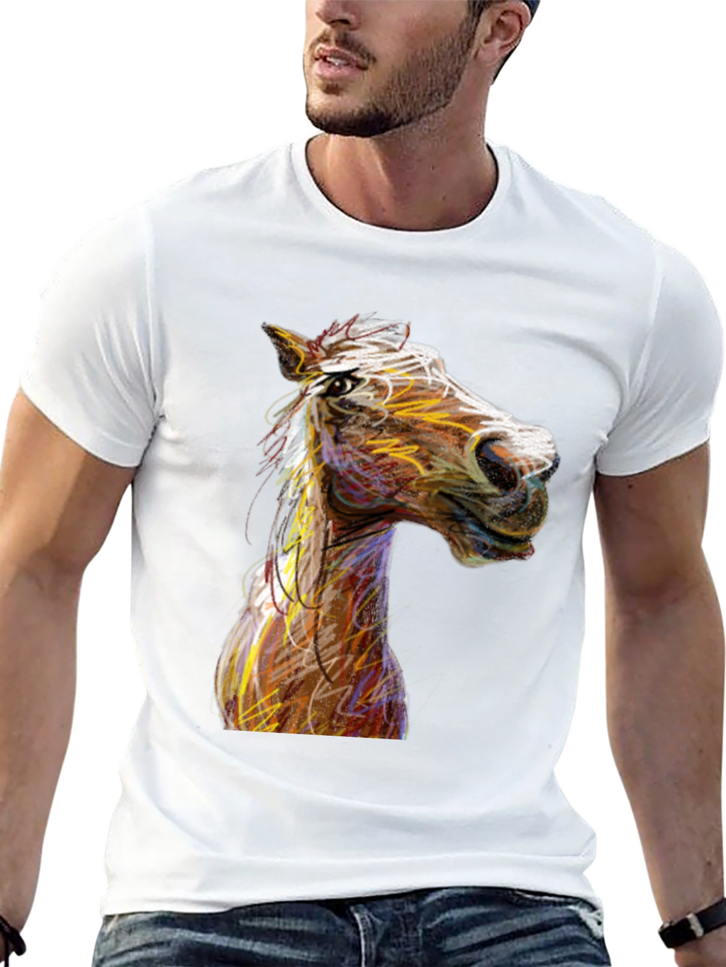 Horse Sketch Graphic Black Tee Shirt