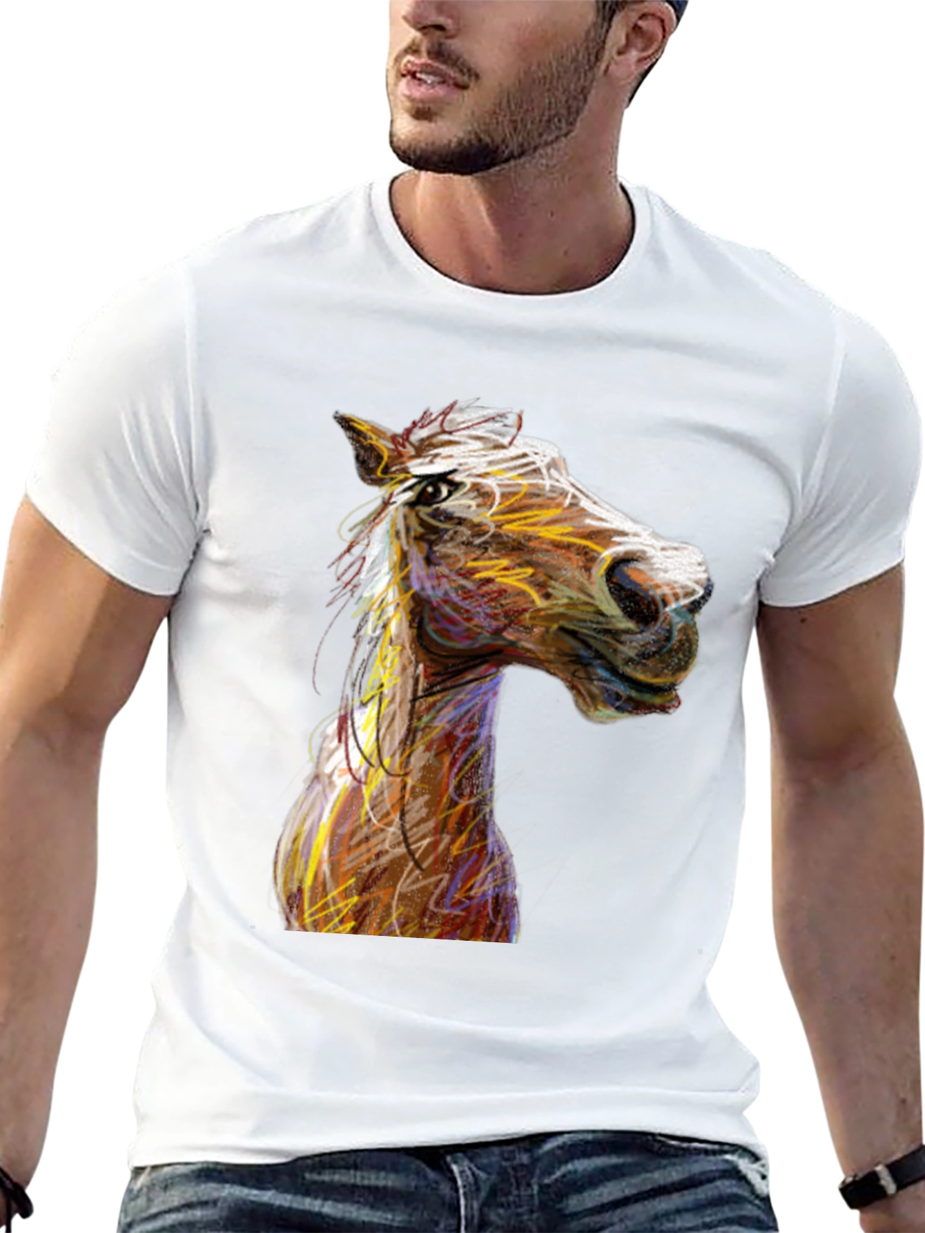 Horse Sketch Graphic Black Tee Shirt