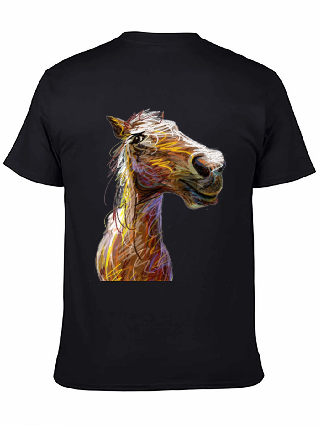Horse Sketch Graphic Black Tee Shirt