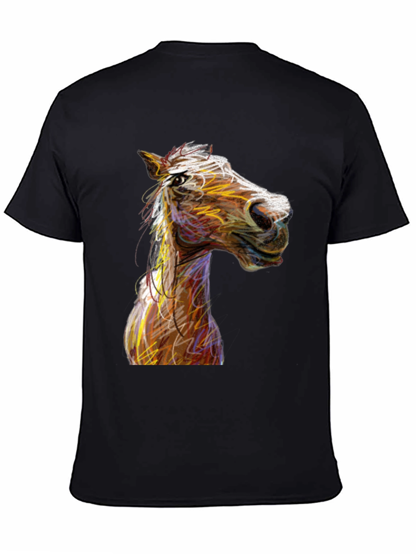 Horse Sketch Graphic Black Tee Shirt