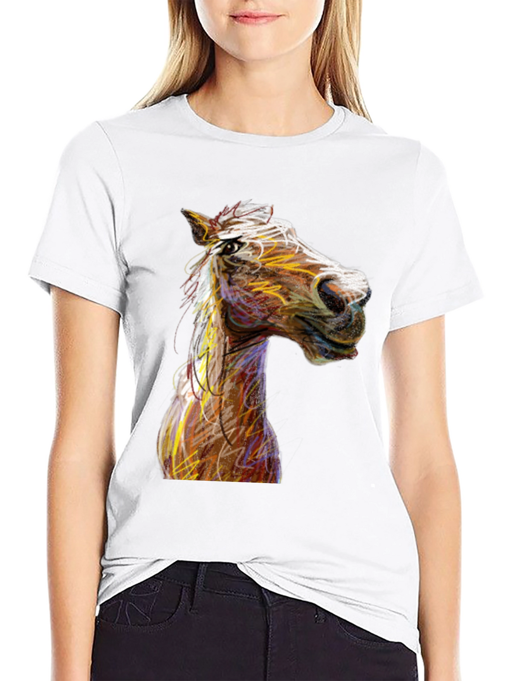 Horse Sketch Graphic Black Tee Shirt