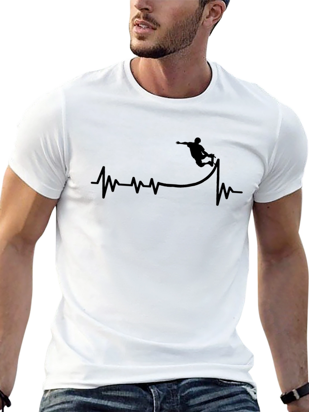 Skateboarding Heartbeat Graphic Tee - Black