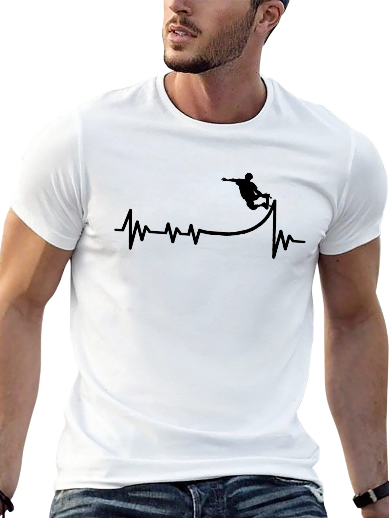 Skateboarding Heartbeat Graphic Tee - Black