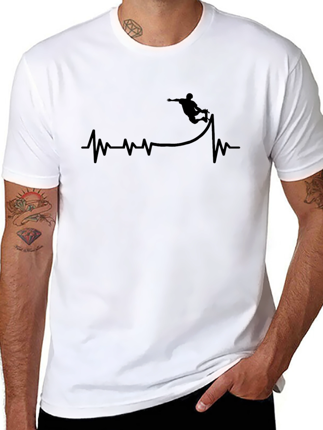 Skateboarding Heartbeat Graphic Tee - Black