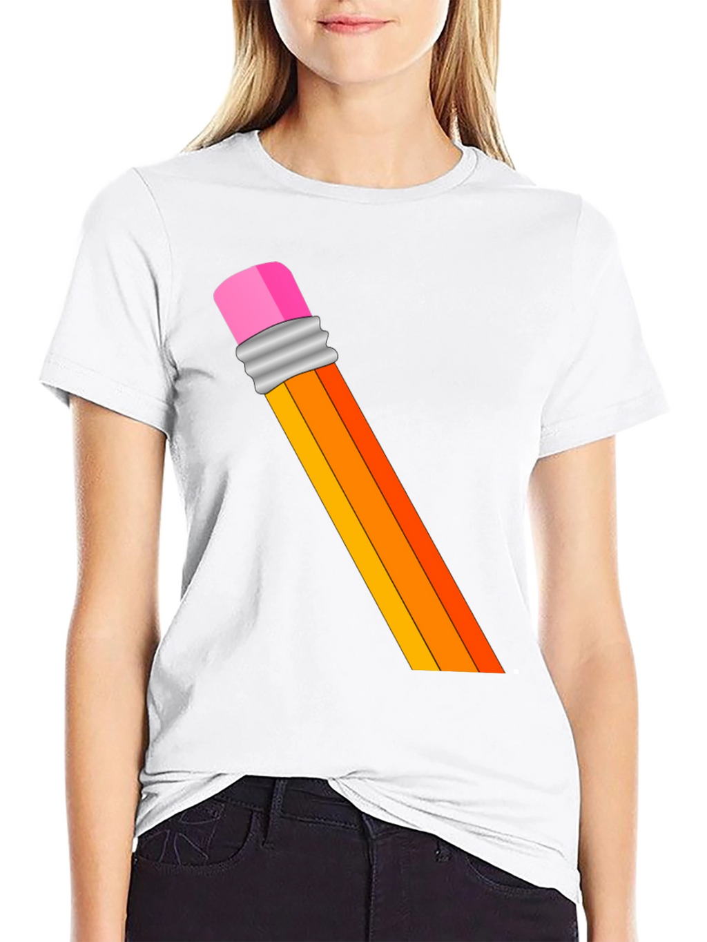 Pencil Graphic T-Shirt - Artistic Crew Neck Tee