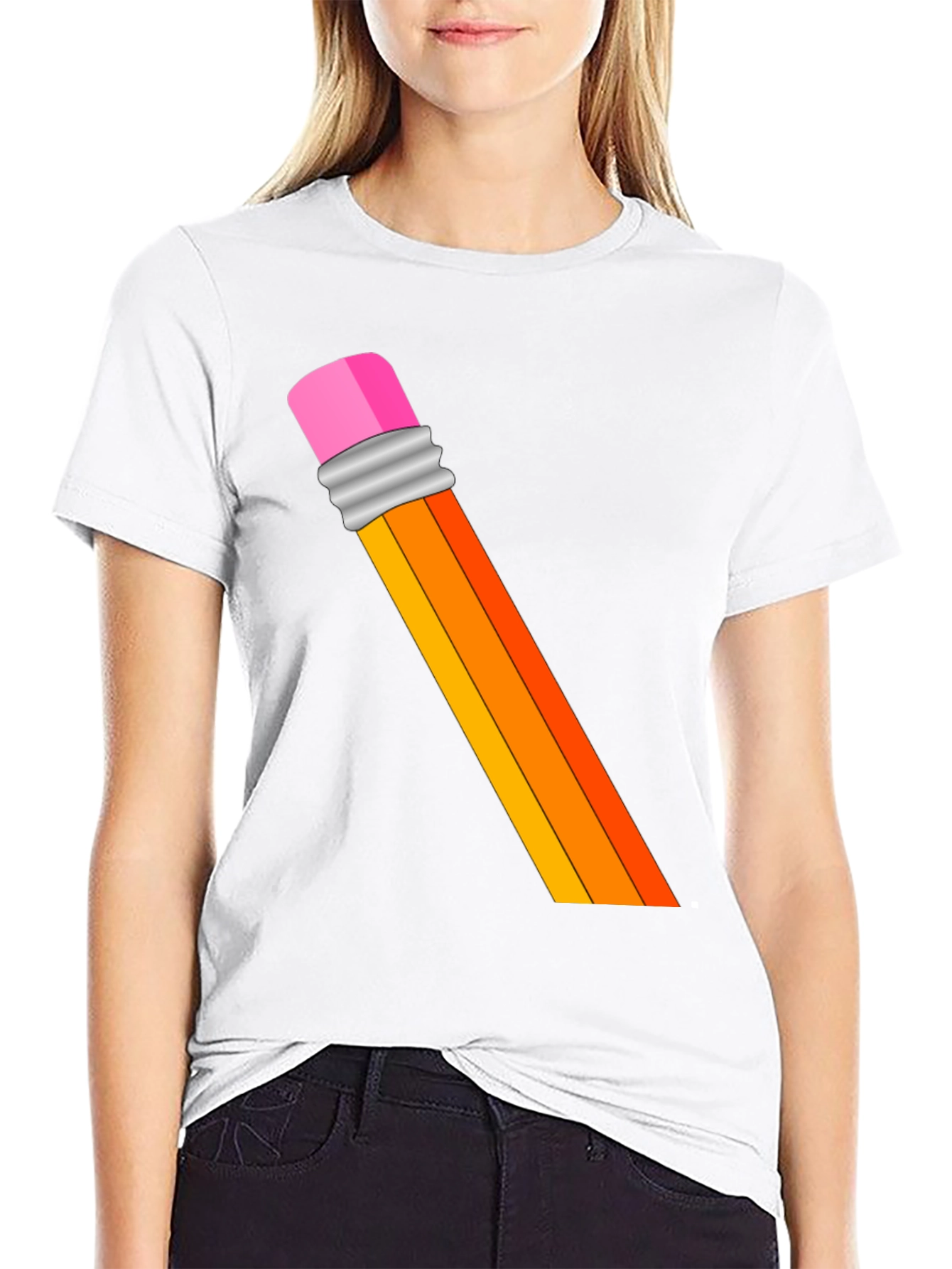 Pencil Graphic T-Shirt - Artistic Crew Neck Tee