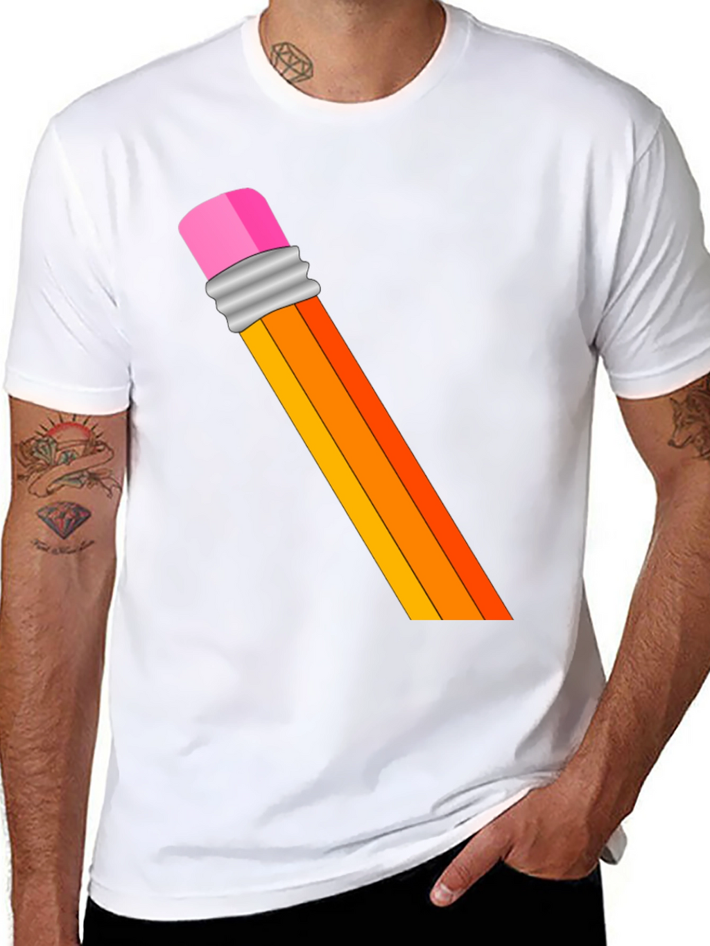 Pencil Graphic T-Shirt - Artistic Crew Neck Tee