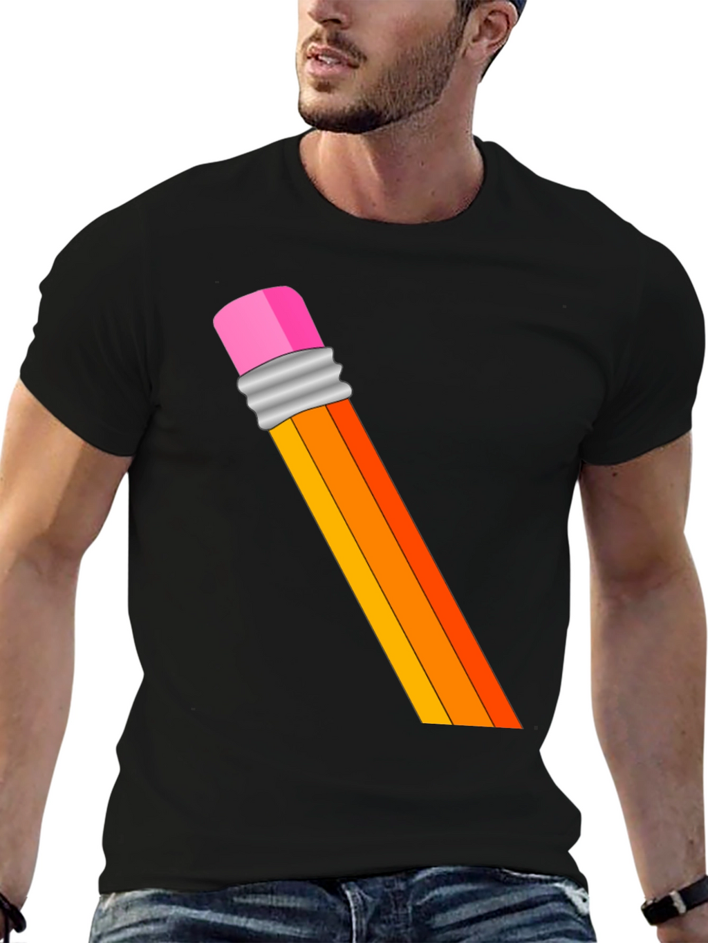 Pencil Graphic T-Shirt - Artistic Crew Neck Tee