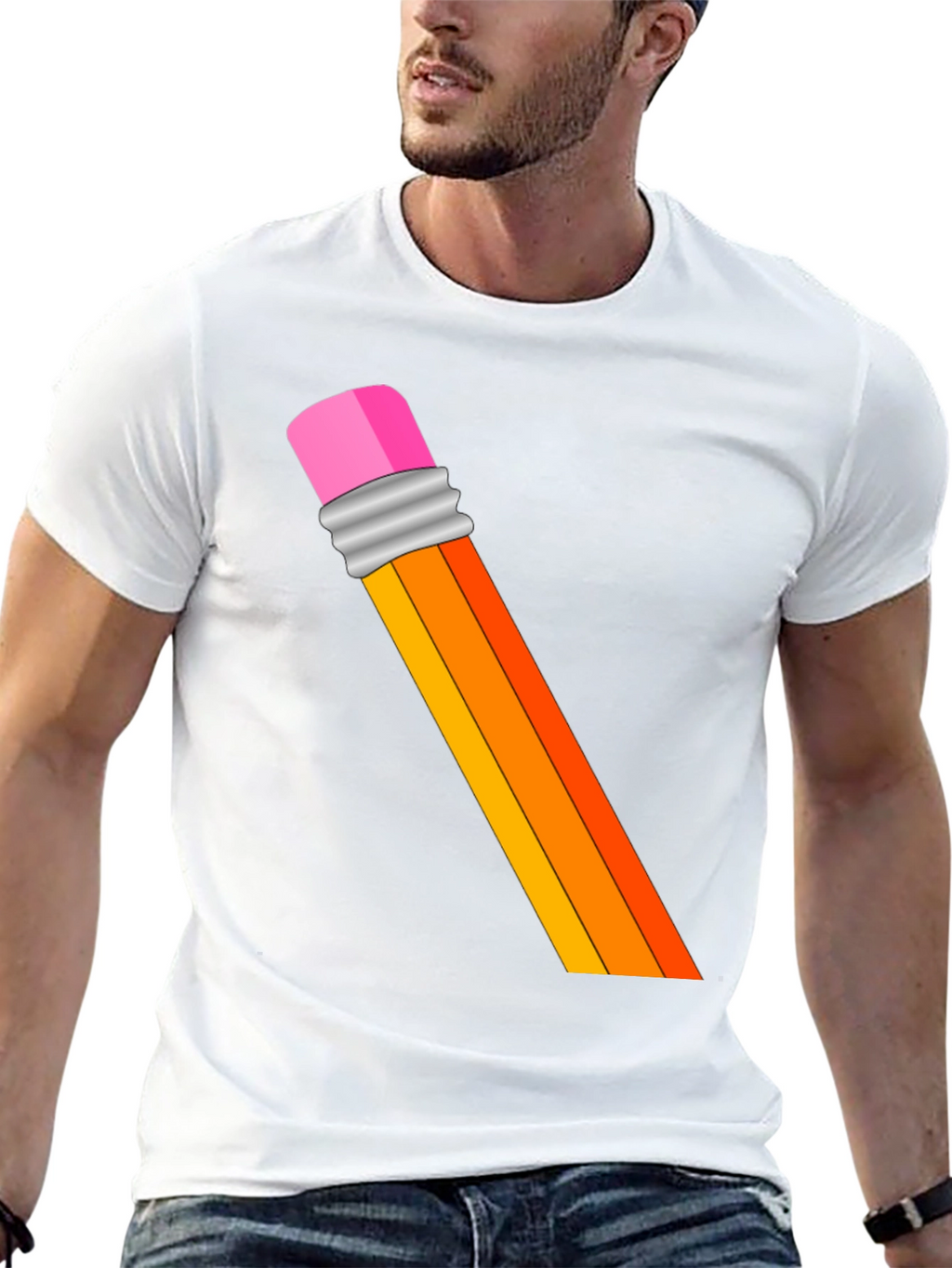 Pencil Graphic T-Shirt - Artistic Crew Neck Tee