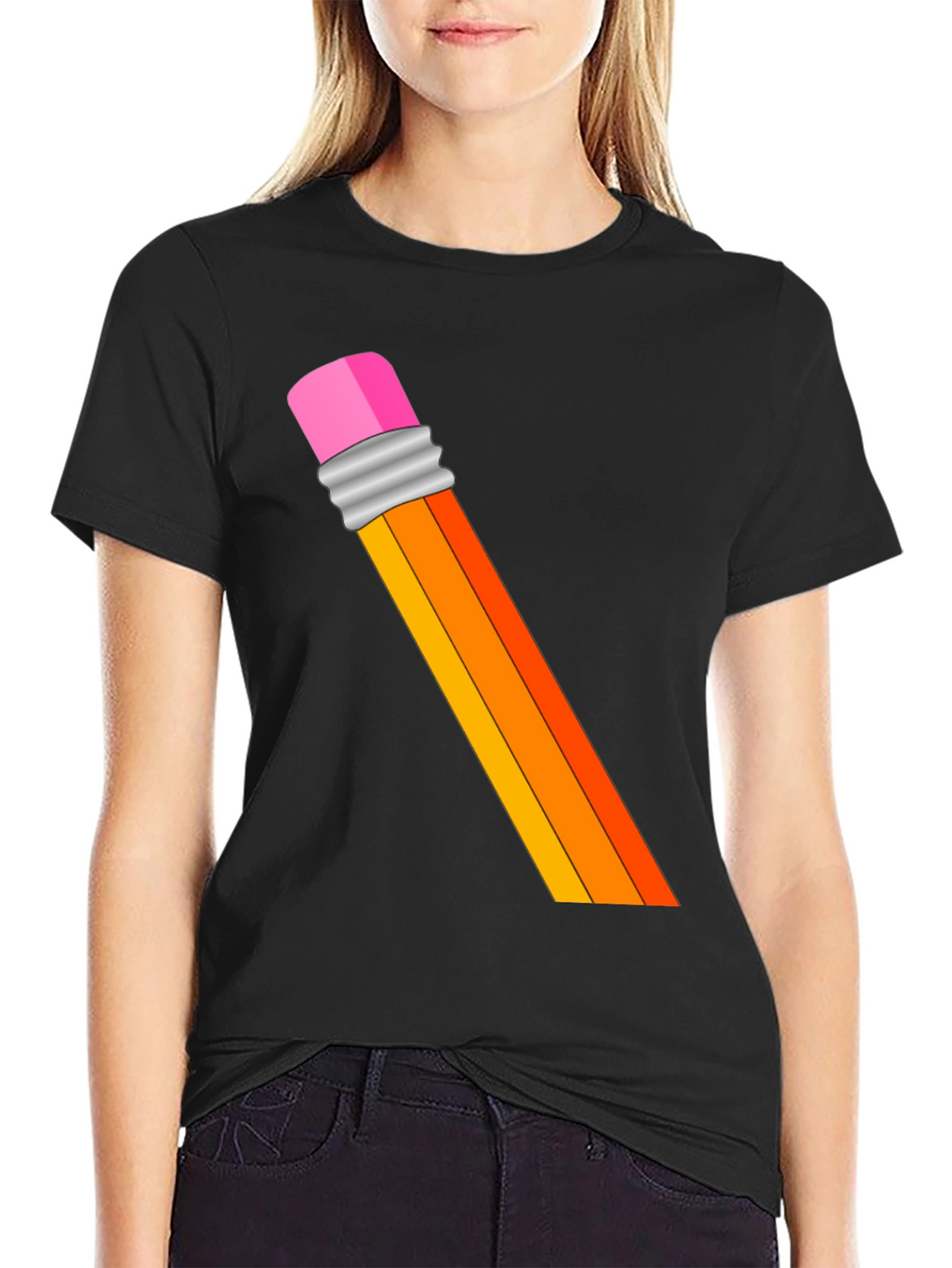 Pencil Graphic T-Shirt - Artistic Crew Neck Tee
