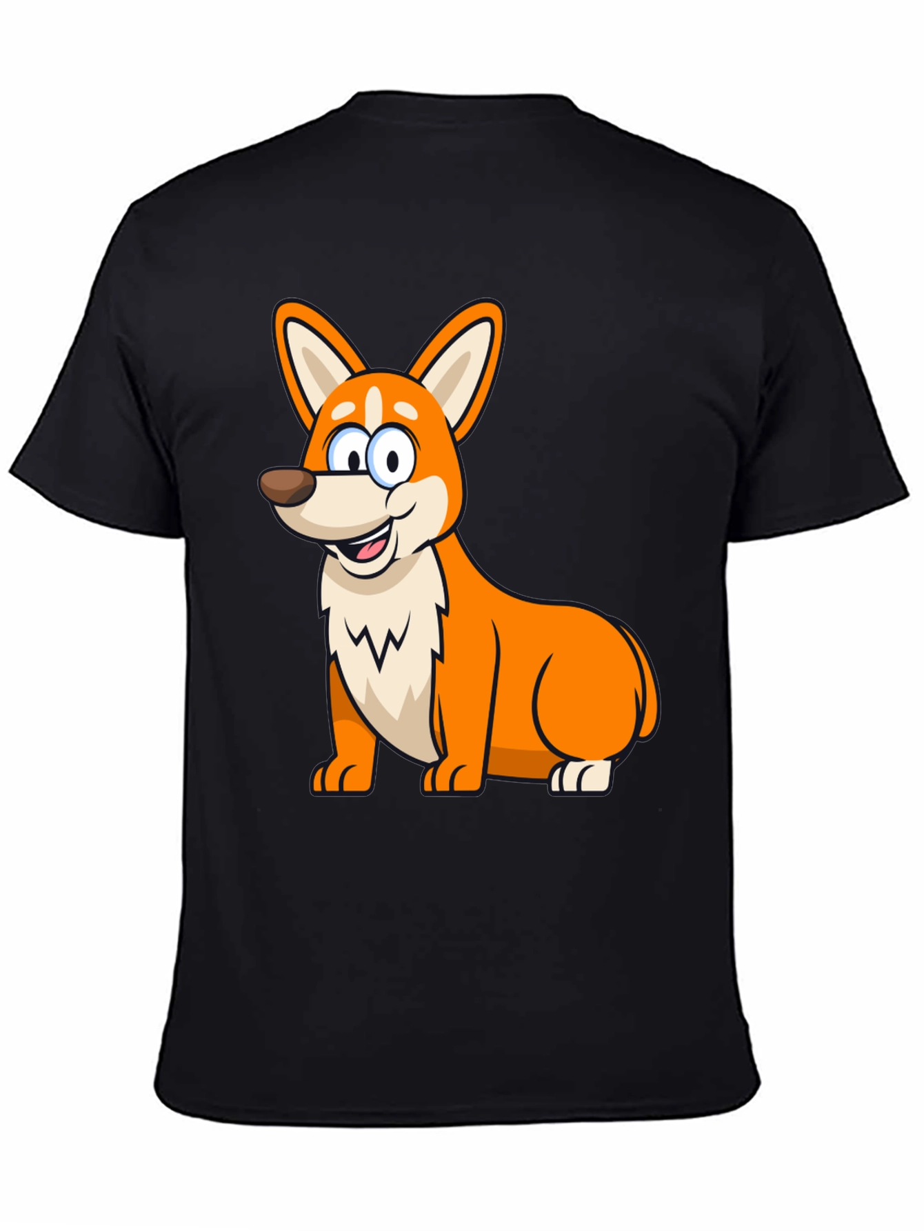 Cute Corgi Cartoon Black T-Shirt