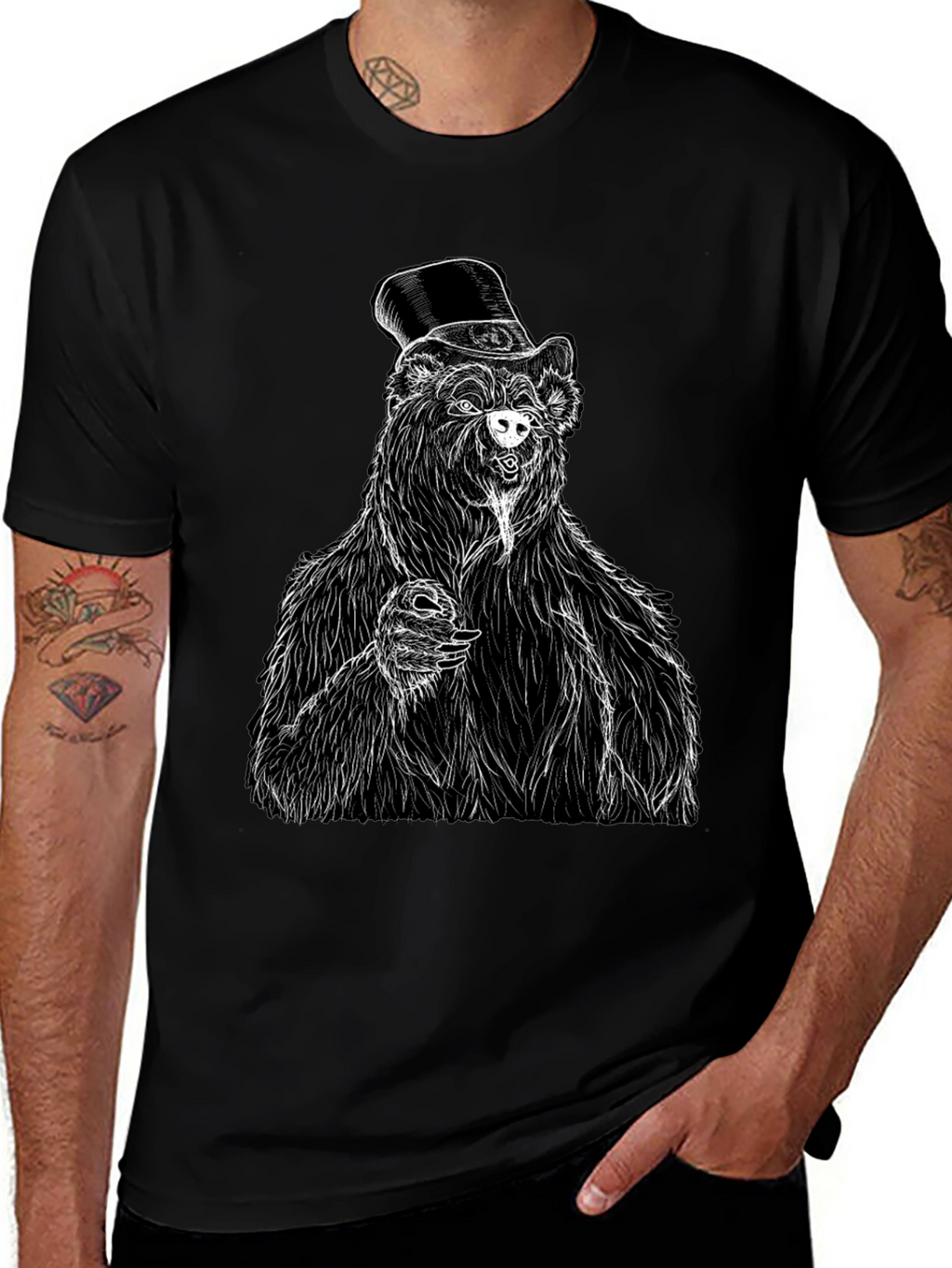 Bear Top Hat T-Shirt - Unique Graphic Tee