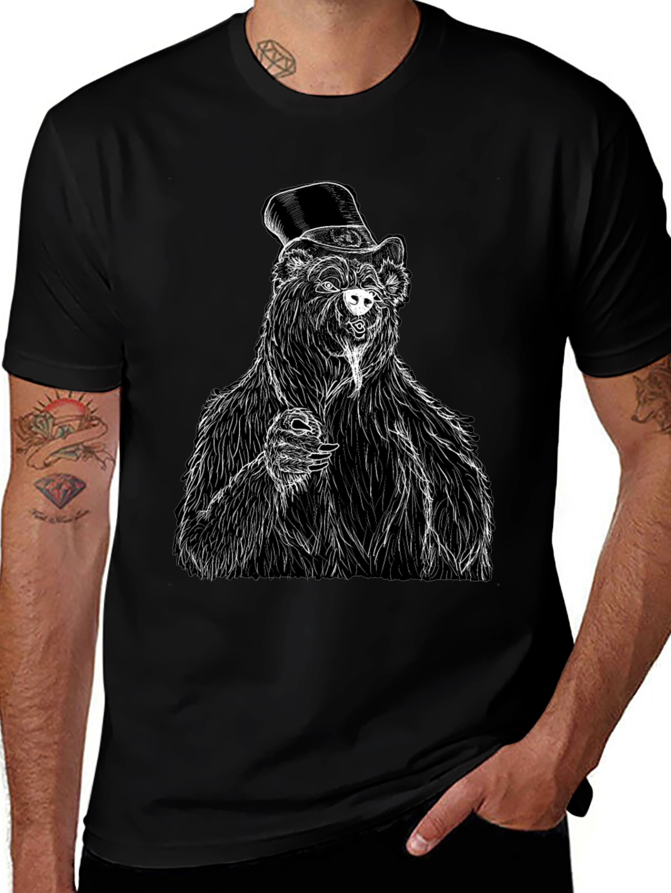 Bear Top Hat T-Shirt - Unique Graphic Tee