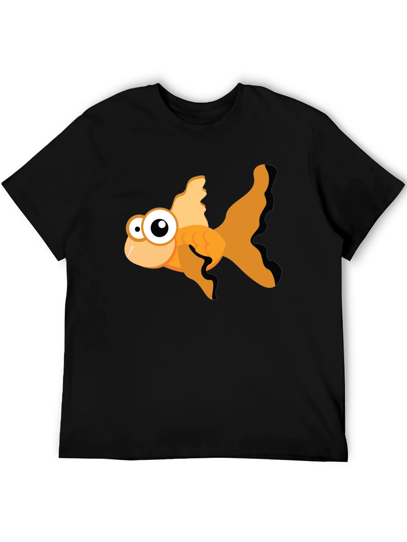 Cartoon Goldfish Graphic Black T-Shirt