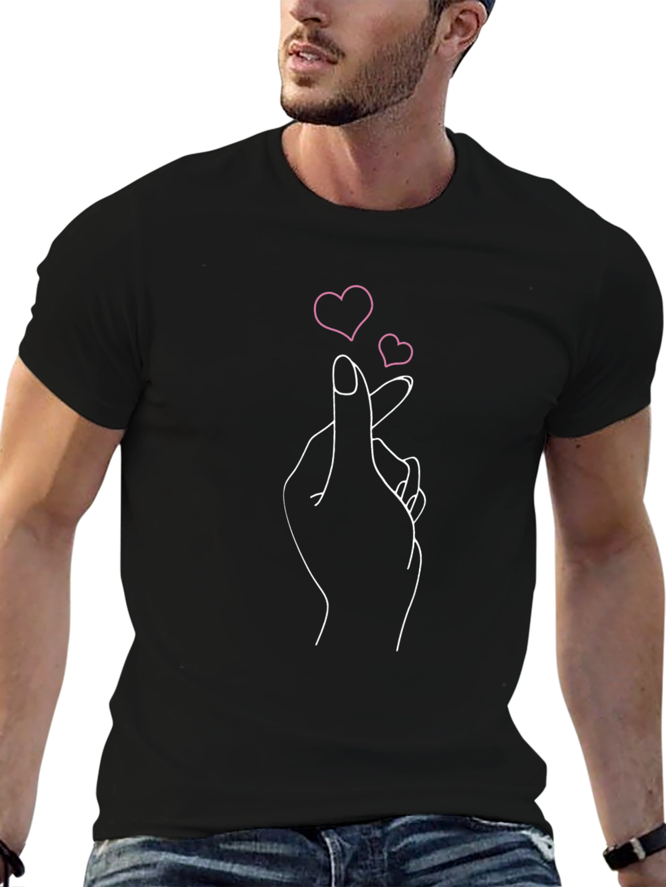 Finger Heart Graphic Tee - Stylish Casual Top